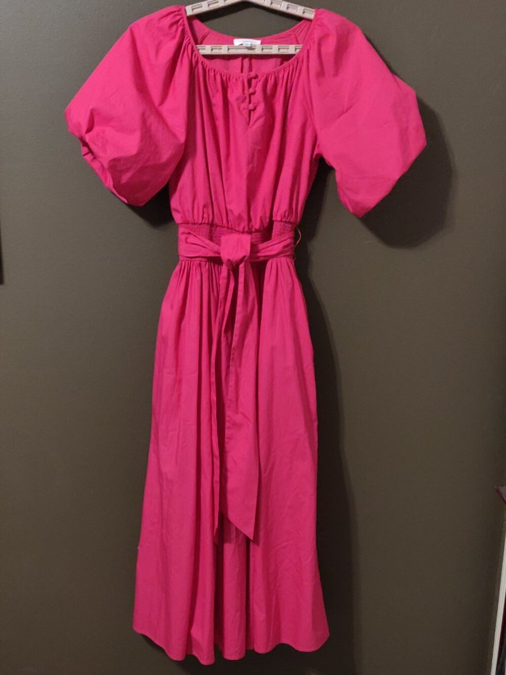 a loves a Hot Pink Puff Sleeves Poplin Maxi Midi Dress XS